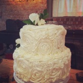 Two Tiered Red Velvet Cream Cheese and Traditional White Wedding Cake
